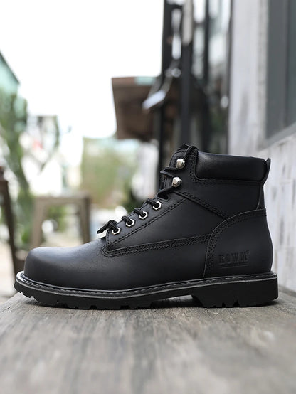KOWM Cowhide Outdoor Men Hiking Shoes Waterproof Tactical Desert Shoes Hunting Boots Snow Boots Fur Sneakers Women Trekking Shoes