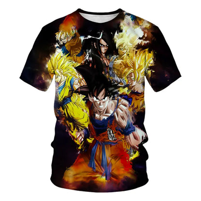 T-shirt Dragon Ball para Criança, Top Tee Anime Figures Son Goku Super Saiyan, T-shirt para Rapaz, Roupa Infantil de Verão de Manga Curta