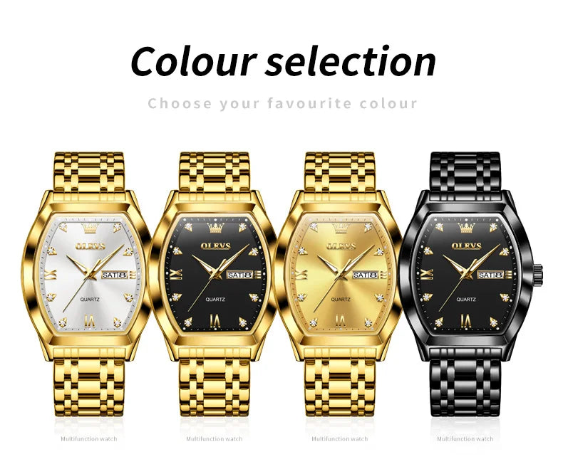 OLEVS New Men's Watches Quartz Luxury Gold Watch Classics Tonneau Dial Top Brand Waterproof Luminous Quartz Watch for Men 5528