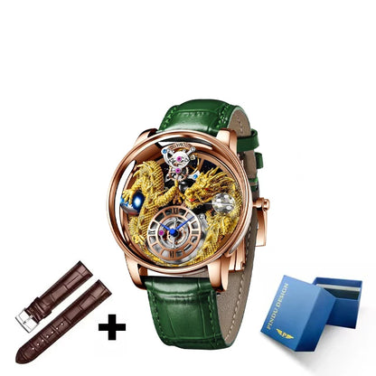 PINDU Fashion Roman Numeral Display Mineral Tempered Glass Material Quartz Movement 3ATM Waterproof Celestial Dragon Men's Watch