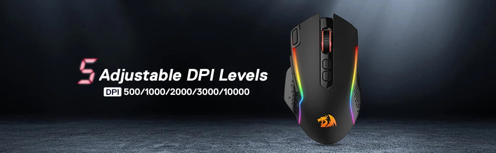 Redragon M810 Pro Ασύρματο Gaming Ποντίκι, 10000 DPI Ενσύρματο Ποντίκι Gamer με Πλήκτρο Rapid Fire, 8 Κουμπιά Macro, Μαύρο/Λευκό Ποντίκι