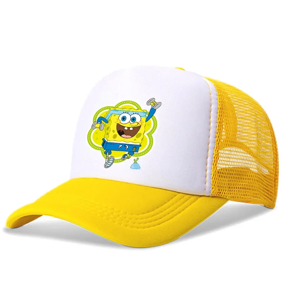 Cartoon SpongeBob Men Women Baseball Cap Outdoor Travel Boy Girl Mesh Sunhat Adult Hip Hop Dad Hat Summer Sport Trucker Peak Cap