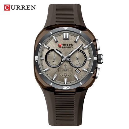 Relógio de homem CURREN – Novo modelo de luxo com movimento de quartzo, bracelete em silicone, estilo desportivo, multifunções, à prova de água, luminoso, com indicação da data e cronómetro.