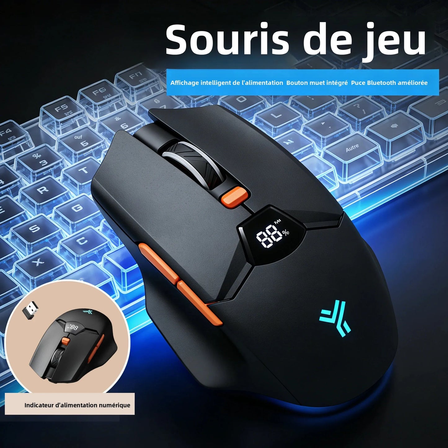 Trådløs Bluetooth-mus med digital batterivisning, lydløs ergonomisk mus til PC, bærbar computer og gaming, 2.4G/Bluetooth 5.0