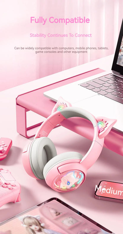 ONIKUMA B5 Wireless Gaimng Headset with Cat Ears Surround Sound Headphone Over-Ear For PC Laptop Games And Music Gamer Headphone