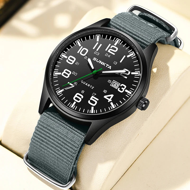 2026 SUNKTA Top Luxury Mens Watch Fashion Casual Quartz Wristwatches Luminous 30M Waterproof Nylon LIGE Watches Men Gifts Reloj