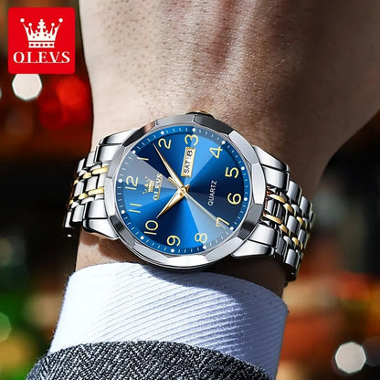 Relógio de homem OLEVS 9970 – Modelo elegante com mostrador digital, indicação da data e do dia, resistente à água, luminescente, de quartzo – Relógio de luxo original
