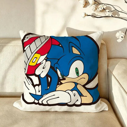 Character S-Sonic the H-Hedgehog Cushion Cover Pillow Case Anti-dustmite Pillowcase Silky Short Plush Sofa Cushion Cover hot