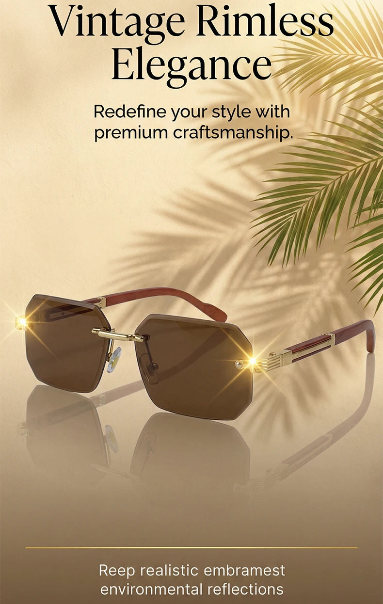 Rimless Rectangle Sunglasses Men 2026 Luxury Design Vintage Geometric Square Sun Glasses Male Retro Punk Eyewear Driving Shades