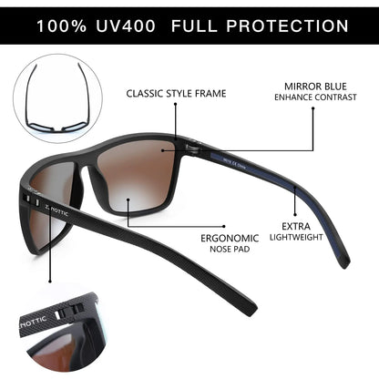 ZENOTTIC Polarized Sunglasses for Men Shades Lightweight TR90 Frame UV400 Protection Square Outdoor Trave Driving Sun Glasses