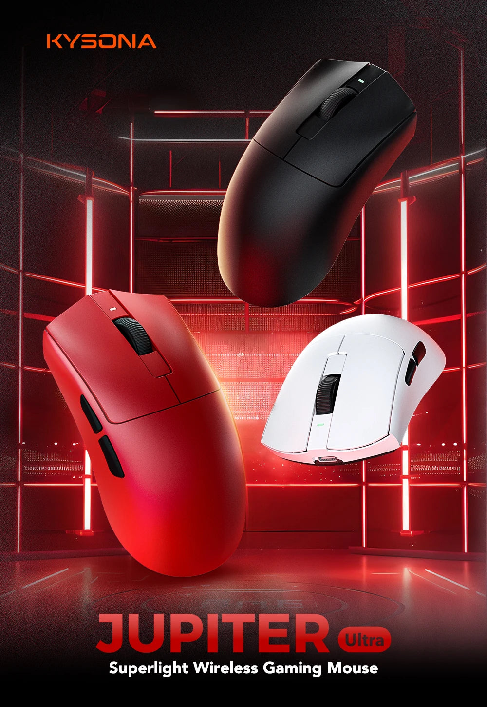 Геймърска мишка KYSONA Jupiter Series – жична/безжична мишка, 8Khz, сензор PAW3950, Bluetooth, 46g, презареждаема, уеб драйвер, за PC и лаптоп