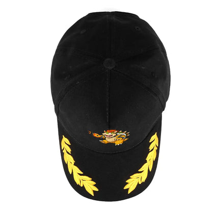 Bowser Embroidered Baseball Cap Black with Yellow Laurel Wreath Design Classic Adjustable Hat for Fans of Super Mario Series