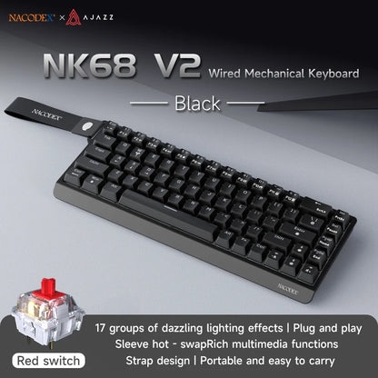 AJAZZ NK68 V2 Wired Mechanical Keyboard Plug and Play 65% Layout Design Sleeve Hot 68-Key Keyboard Colorful Backlight for PC