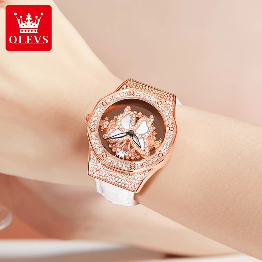 OLEVS 9996 Watch Elegant  Luxury Woman Skeleton Quartz Watch Scale Waterproof Luminous Diamond Dial Ladies Watch Gifts Original