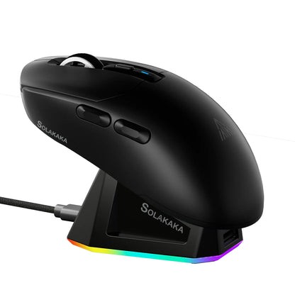 Bezdrátová herní myš SOLAKAKA SM820 Tri-mode s magnetickou dobíjecí stanicí, RGB, PAW3311, 24000DPI, bezdrátová makro myš, ultralehká