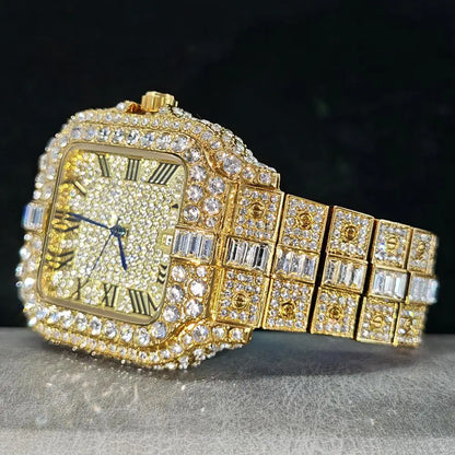 UNIGUET Fashion Diamond Watch for Men Luxury Waterproof Square Quartz Clocks Hip Hop Ice Out Jewelry Wristwatch Male Hot Sell