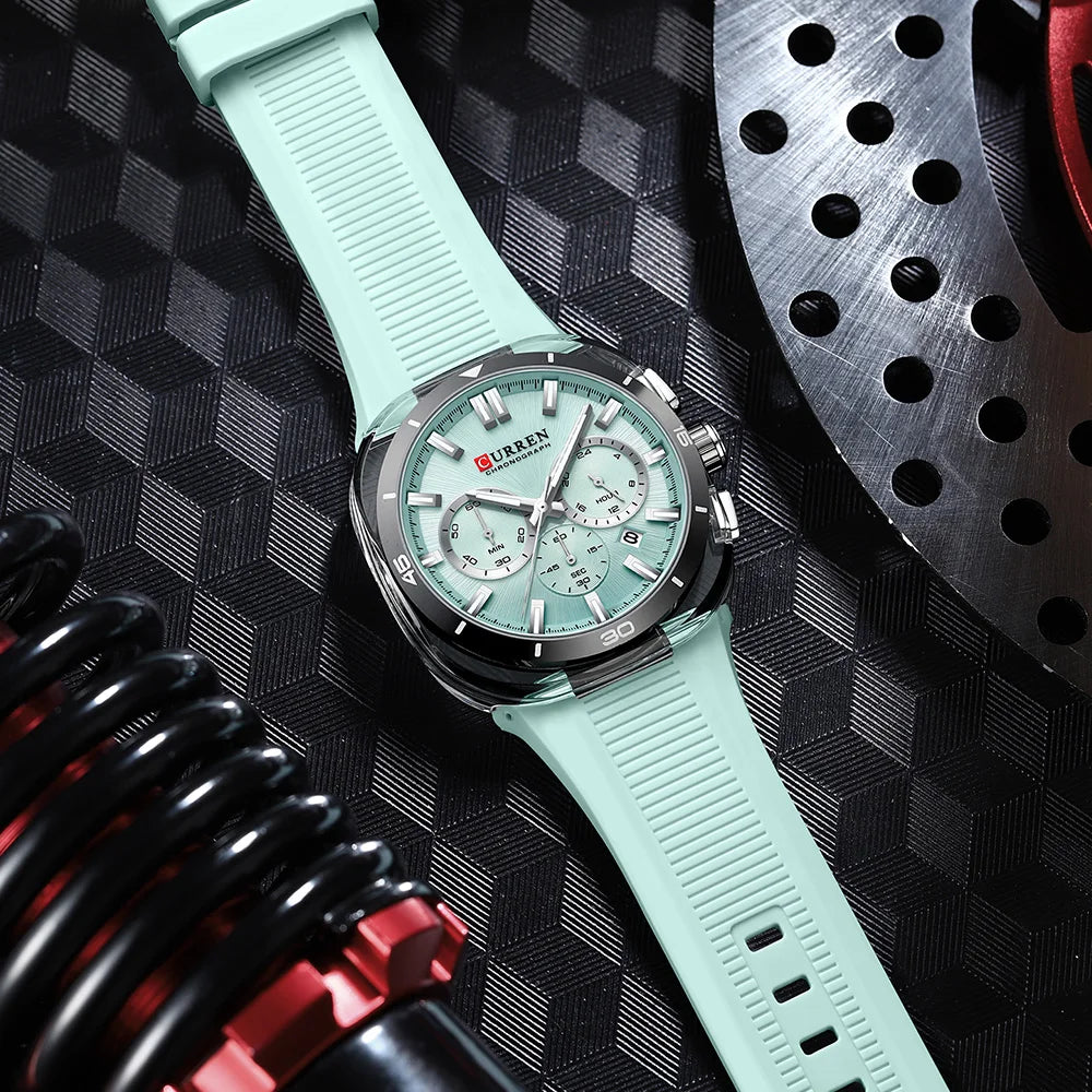 Relógio de homem CURREN – Novo modelo de luxo com movimento de quartzo, bracelete em silicone, estilo desportivo, multifunções, à prova de água, luminoso, com indicação da data e cronómetro.