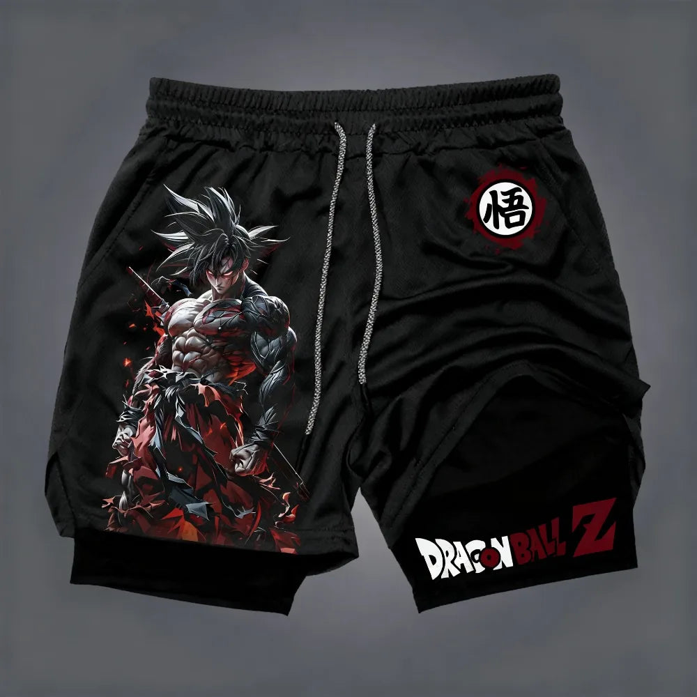 2026 Summer Dragon Ball Z Dark Inferno Spirit Goku 3D Printed Double-Layer Loose-Fitting Breathable Quick-Drying Short Pants
