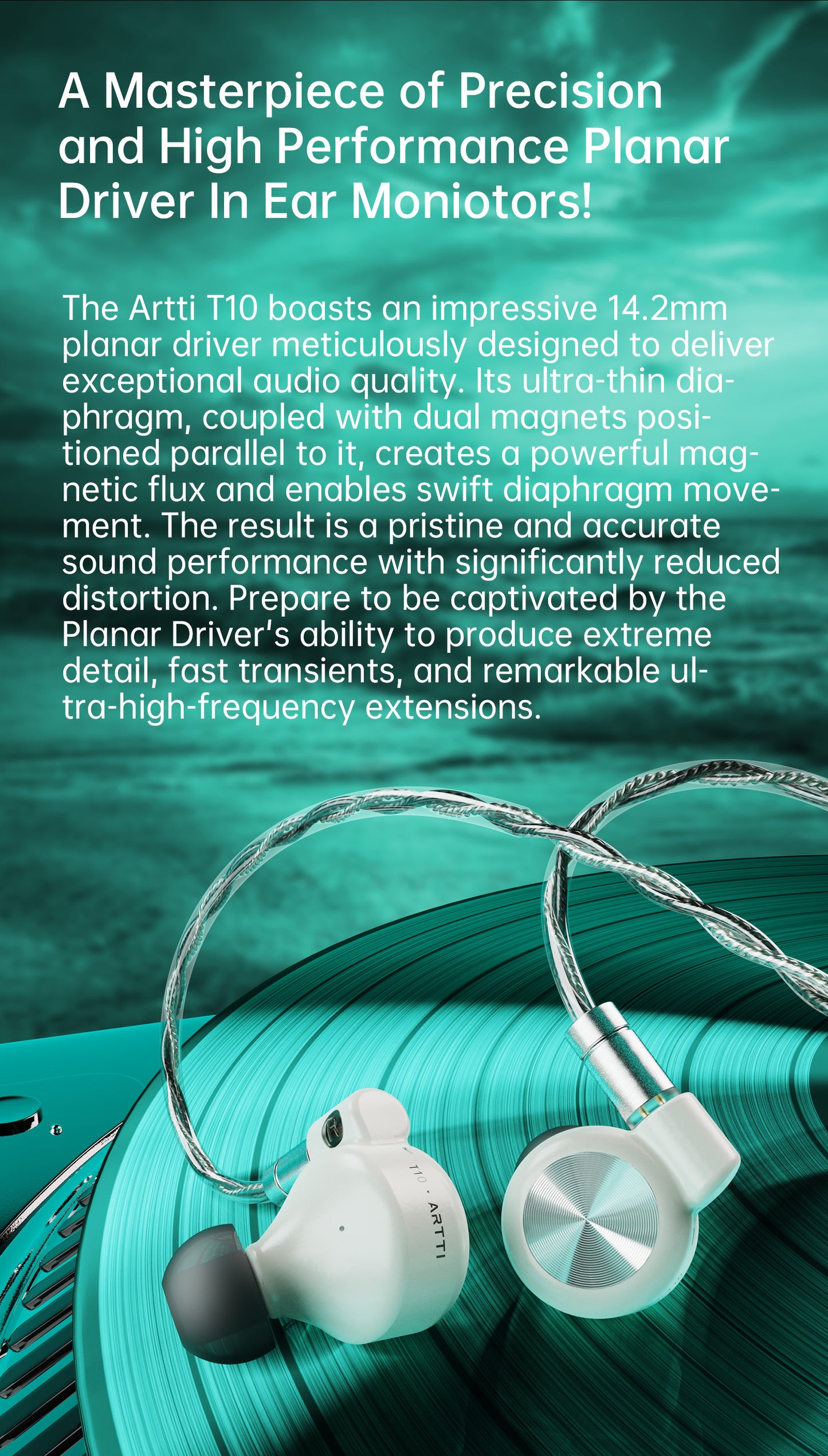 ARTTI T10 In-Ear HiFi Earphones Wired IEMs Monitors 14.2mm Planar Driver Textured Bass 0.78mm 2pin & 3.5MM/4.4MM Connector