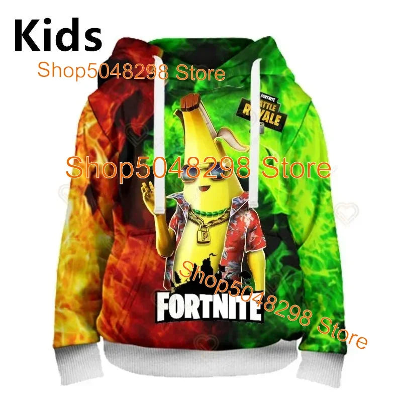 Sweatshirt com capuz para homem e mulher com estampado 3D Battle Royale Fortnite Victory — hoodie streetwear com capuz para rapazes e raparigas