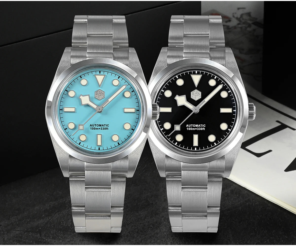 San Martin Men Luxury Watch 36mm BB36 Snowflake Hands Explore Series Sports Watches PT5000 Automatic Mechanical 10Bar BGW-9 Lume