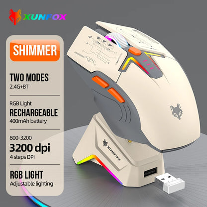 XUNSVFOX H2 trådløs Bluetooth-mus med dual-mode, RGB-lyseffekt, til laptop, gaming og kontor, med magnetisk opladning