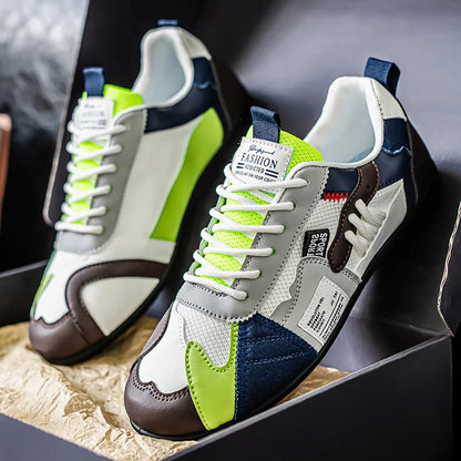 Chaussures de sport décontractées respirantes en maille color-block noir et gris pour hommes, chaussures d'été fines rétro Forrest Gump, chaussures légères à semelle souple, absorbant les chocs, antidérapantes, polyv