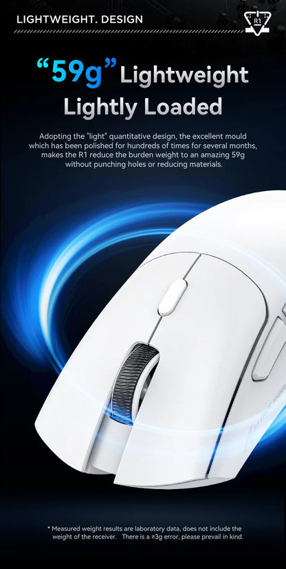 Mouse de gaming wireless Attack Shark R1 Lightweight Bluetooth 2.4G, PAW3311, 18000DPI, ergonomic, cu macrocomenzi