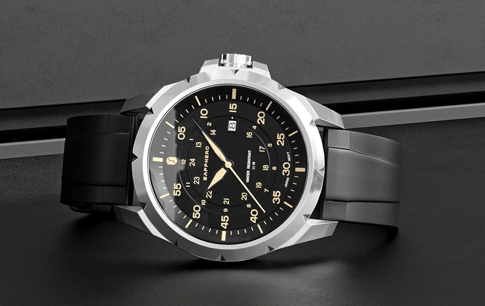 Montre pour homme SAPPHERO – Montre à quartz de luxe, étanche jusqu'à 50 m, équipée d'un mécanisme importé et d'un boîtier en acier inoxydable – Une idée cadeau idéale pour homme.