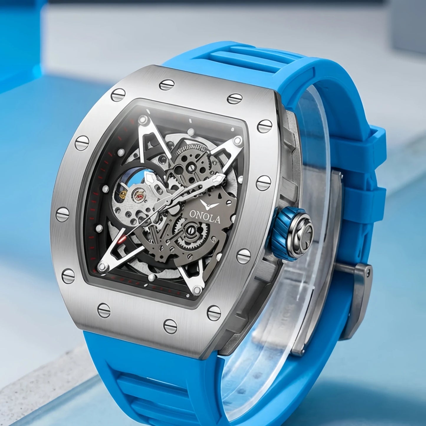 ONOLA Luxury Automatic Watch Men Fashion Hollow Silicone Waterproof Mechanical Watch Men Military Sports Watch Clock