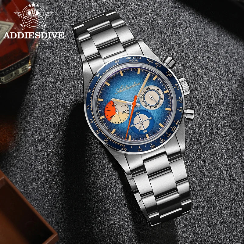 ADDIESDIVE Top Brand AD2551 Chronograph Watch C3 Super Luminous 316L Stainless Steel 10Bar Waterproof 0S20 Movement Men's Watch