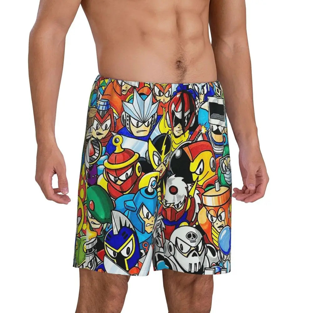 Custom Megaman Video Game Mega Man Short Pajama Pants Men Sleepwear Sleep Lounge Bottom Shorts Sleeping Pants