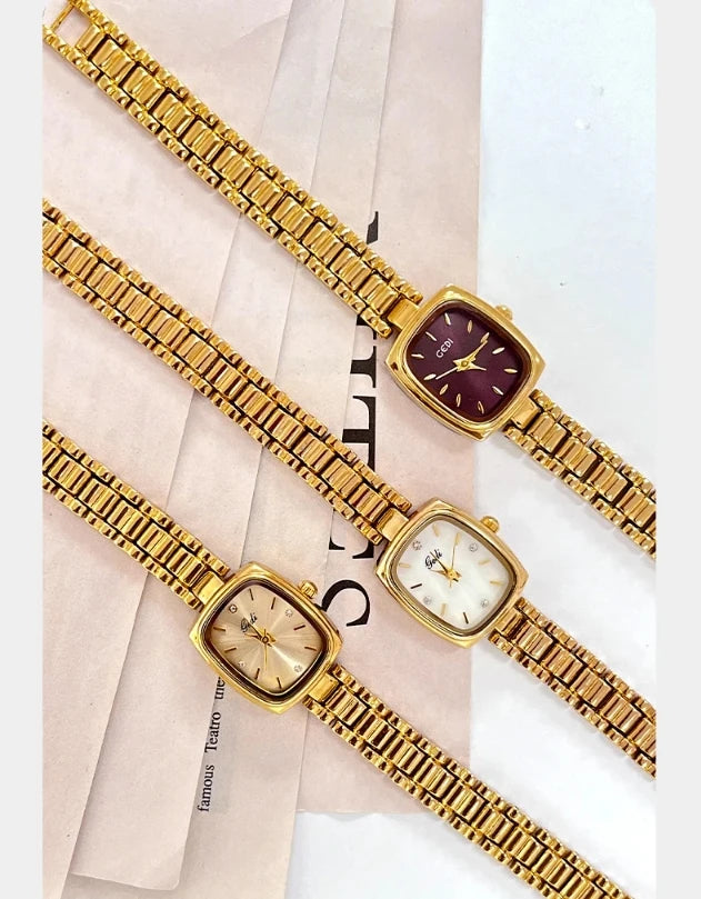 New Gold Watch Women Light Luxury Brand Waterproof Simple Retro Steel Strip Female Student Temperament Fashion Quartz Wristwatch