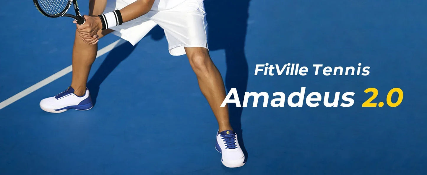 FitVille tennissko til mænd, bred version 2E, professionelle træningssportssko, åndbare og skridsikre ketsjersko med svangstøtte