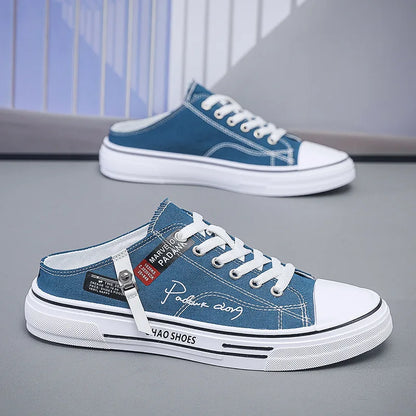 Tendance Designers hommes demi pantoufles été homme chaussures vulcanisées antidérapant résistant à l'usure chaussures en toile chaussures à bouche peu profonde pour hommes