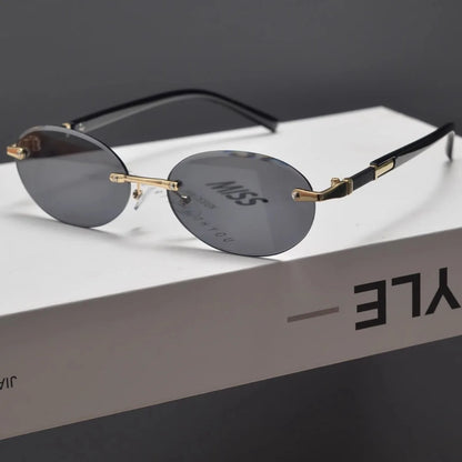 New Rimless Sunglasses Oval Fashion Popular Women Men Shades Small Ellipse Sun Glasses for Female Male Party Traveling Glasses
