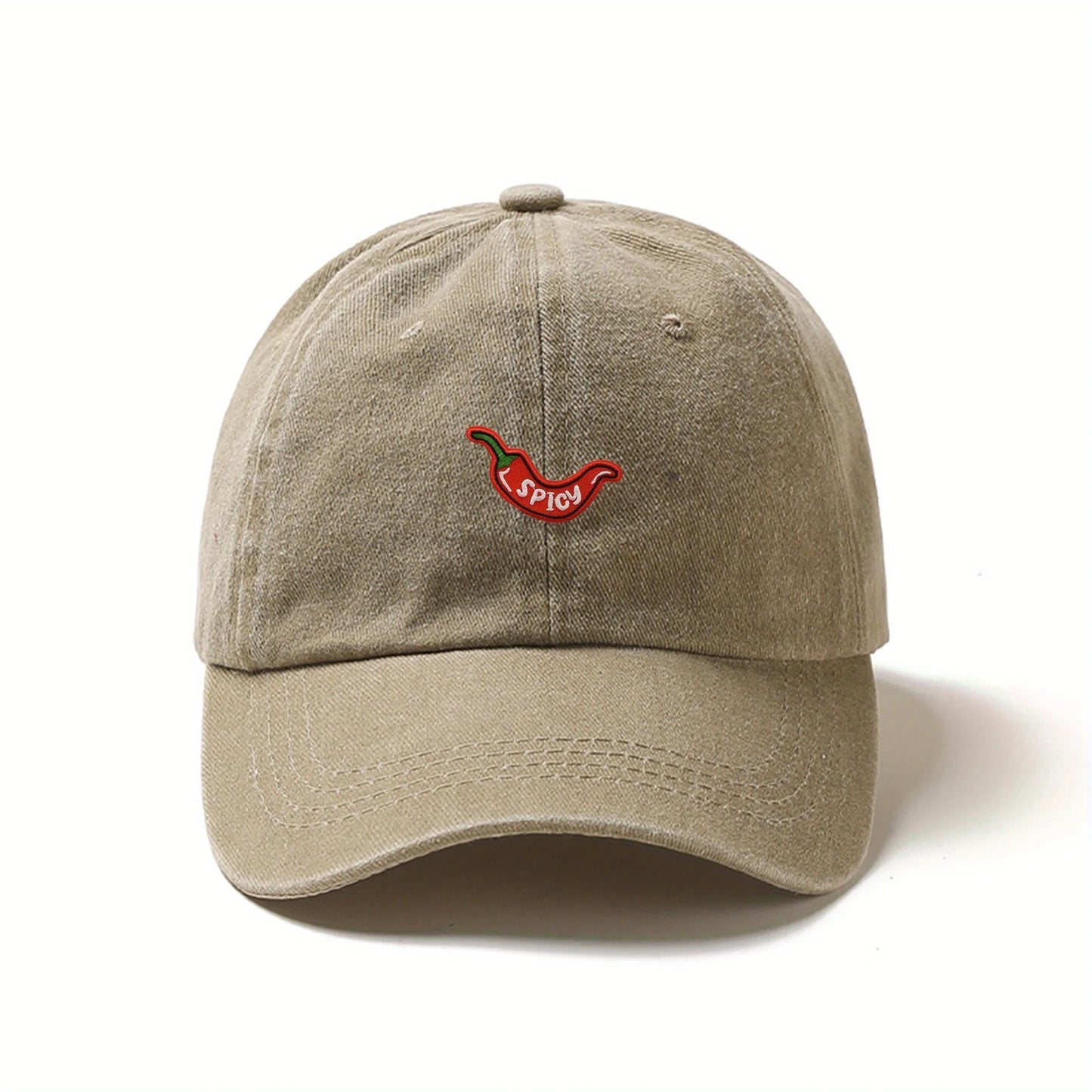 1pc Retro Washed Baseball Caps for Women,with Chili Pepper Embroidery,Adjustable Snapback,Lightweight Breathable for Daily Wear