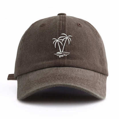 1pc Coconuttree Embroidery Washed Baseball Cap For Adults,Minimalist Retro Style Casual Soft Adjustable Dad Hat, Perfect As Gift