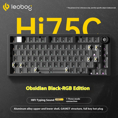 Kit de Teclado Mecânico LEOBOG Hi75C 3 Modos/Com Fio Hot-Swap com Botão Rotativo RGB, Liga de Alumínio, Montagem Gasket, Kit de Teclado Hi75C Personalizado para PC, Presente