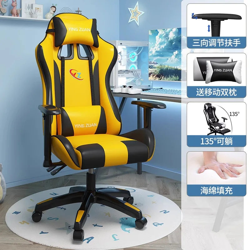 Scaun de gaming, scaun pentru computer, șezut confortabil rabatabil, pentru jocuri și live streaming, dormitor, studenți, acasă, ergonomie pentru stat prelungit pe scaun
