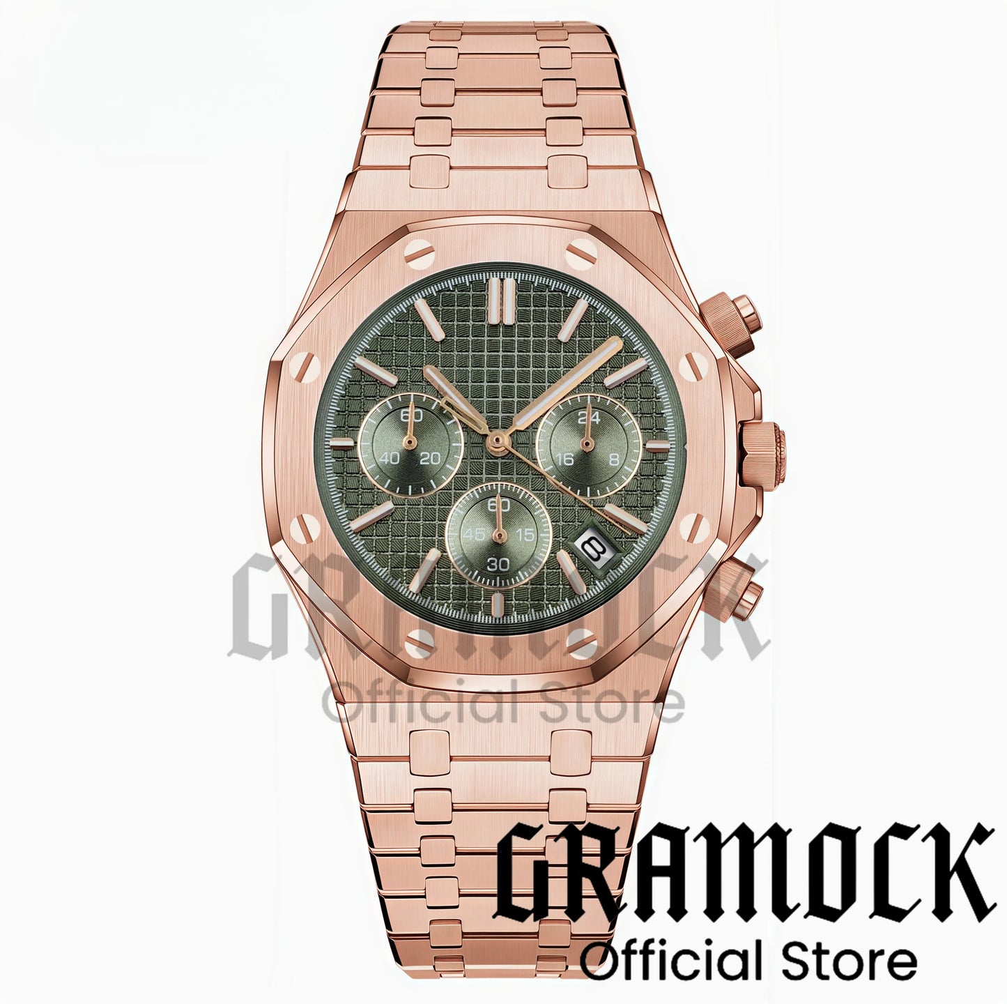 Gramock VK63 Fashionable Men's Quartz Chronograph Luxury Sapphire Stainless Steel Rose Gold Index Dial Waterproof 5Bar Luminous