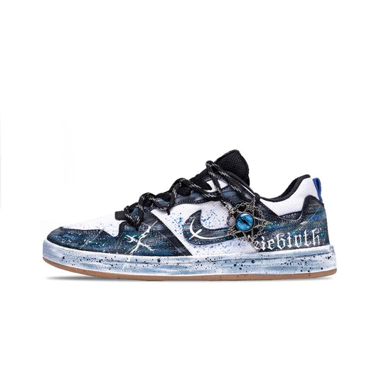 Spersonalizowane trampki Nike SB Alleyoop „Starry Eye” – ręcznie malowane, niskie, unisexowe buty do skateboardingu (czarne/niebieskie)