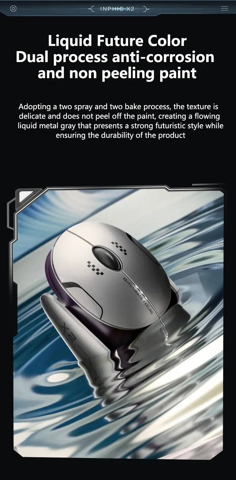 Inphic X2 trostruki način rada metalni Bluetooth bežični miš, tihi, punjivi, s e-sport pozadinskim osvjetljenjem, gaming dodatak za PC i prijenosna računala, poklon