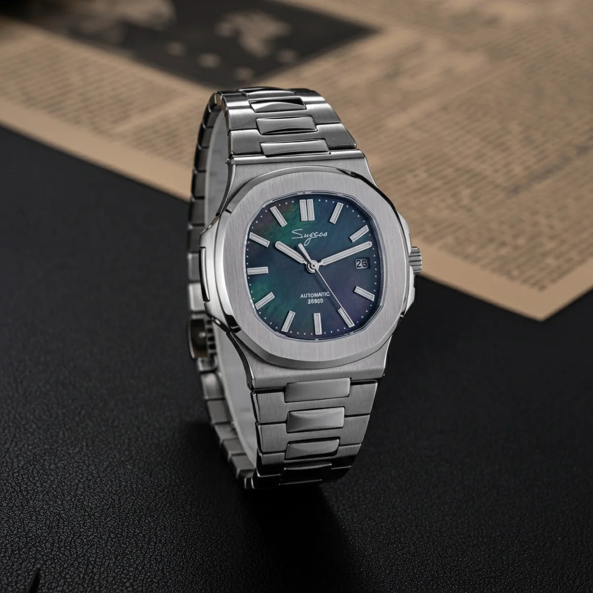 Sugess Men's Watch Automatic Mechanical Wristwatch Miyota 9015 Movement MOP Dial Luminous Waterproof 5bar Bracelet Luxury S466
