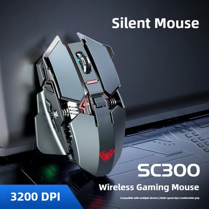 2025 Ny SC300 trådlös 2.4G gamingmus RGB 3200dpi uppladdningsbar tyst mekanisk e-sportmus för stationär dator och laptop