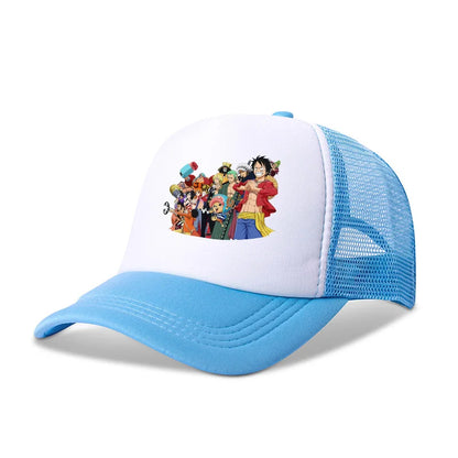 One Piece Baseball Cap Kids Anime Printed Adjustable Mesh Hat Visors Peaked Caps Sunshade Hats Outdoor Headwear Accessories Gift