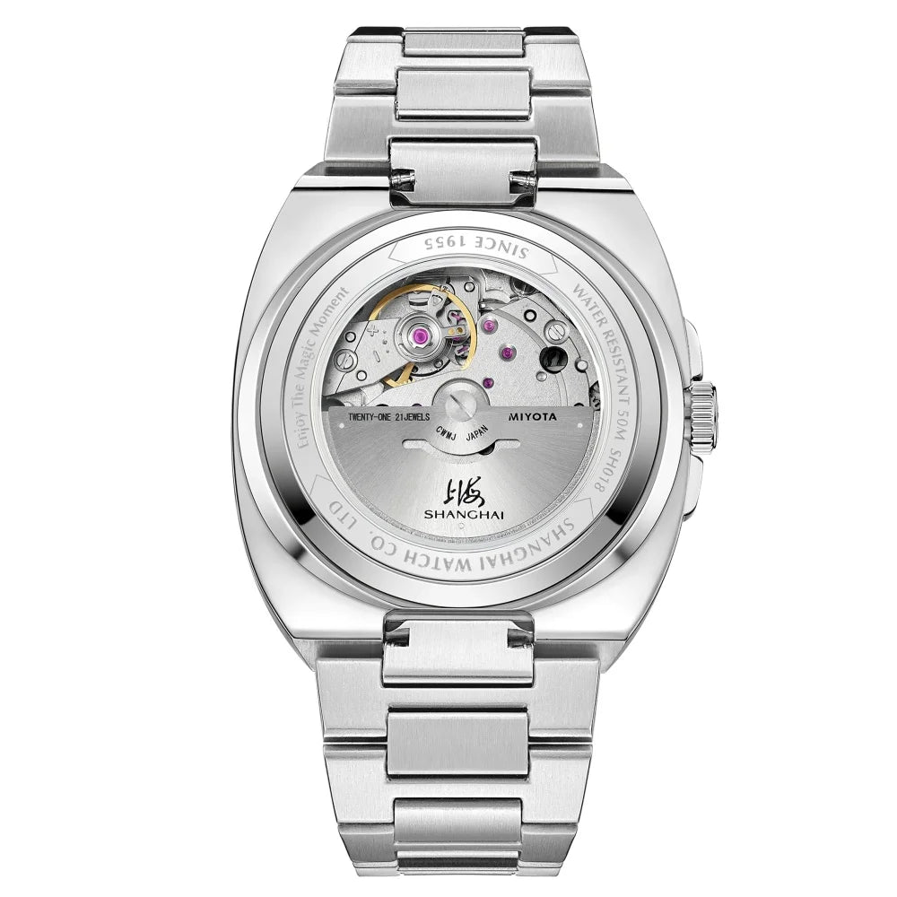 Shanghai Watch Automatic Mechanical Square Dial Men's Watch Luminous Water-Resistant to 50m Date Display Casual Wristwatch SH018