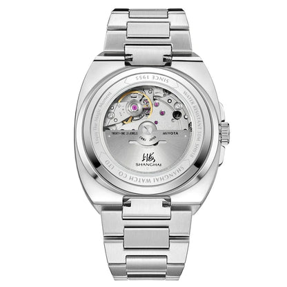 Shanghai Watch Automatic Mechanical Square Dial Men's Watch Luminous Water-Resistant to 50m Date Display Casual Wristwatch SH018