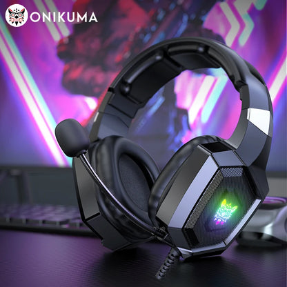 ONIKUMA K8 casque de jeu avec micro HD Flexible lumière rvb son Surround sur-oreille casque filaire Gamer pour PC de jeu Xbox