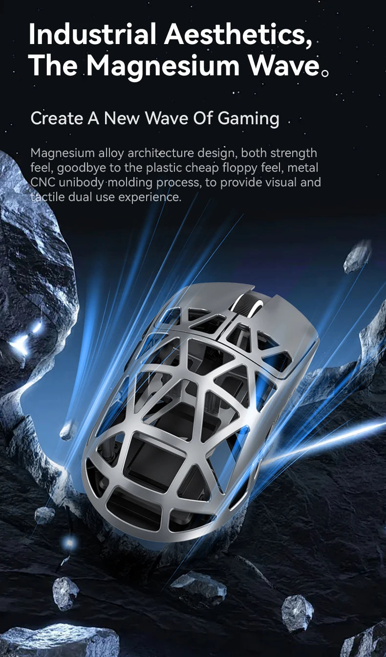 Attack Shark R2 vezeték nélküli gamer egér PAW3950 8K, könnyű magnéziumötvözet gamer egér, Bluetooth tri-mode kapcsolattal játékhoz/irodai használatra